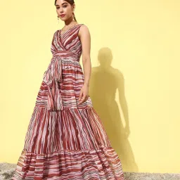 QUIERO Multicolor Striped Fit & Flare Dress image 1