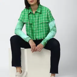 Forever 21 Green Cotton Checks Shirt image 4