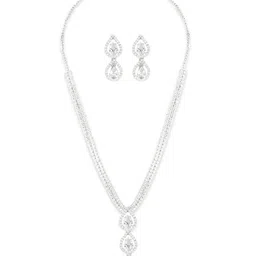 Zaveri Pearls Dazzling Diamond Stone-Studded Teardrop Shaped Jewellery Set image 5