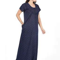 ORLIZEA Women Blue Printed Maxi Nightdress image 5