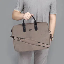 LOREM Men Grey & Black Textured Laptop Bag image 5