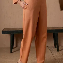 QAZMI Women Cotton Linen Kashmiri Aari Work Embroidered V-Neck Co-Ords Set image 3