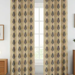 GEET CREATIONS Softy-Plume Navy Blue & Beige 2 Pieces Printed Room Darkening Door Curtains-image-5