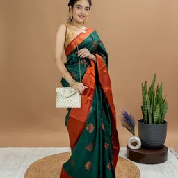 HELLA FASHIONS Ethnic Motifs Woven Design Zari Saree image 1
