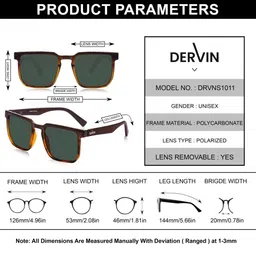Dervin Unisex Green Lens & Brown Square Polarized UV Protected Sunglasses DRVNS101 image 5
