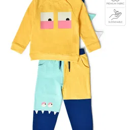 Mi Arcus 100% Cotton Full Sleeves Eyes Print Sweatshirt & Jogger Set - Yellow-picture-34