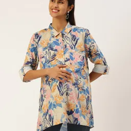 Blush 9 Full Sleeves Floral Printed Maternity Shirt - White & Multi Colour-image-40