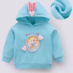 Kookie Kids Full Raglan Sleeves Hooded Sweatshirt with Heart & Ears Applique - Sky Blue-image-74