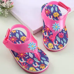 Babyoye Velcro Closure Flip Flops with Floral Applique - Pink-image-86