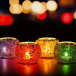 eCraftIndia Red Mosiac Glass Decorative Tea Light Holder/diya-image-7