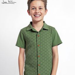 arias by lara dutta Arias Cotton Schiffli Woven Half Sleeves Shirt - Olive Green-picture-0