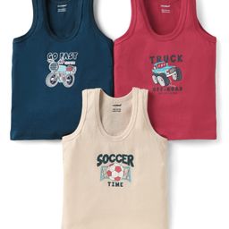 CUCUMBER Sinker Knit Sleeveless Soccer & Bike Theme Printed Vests Pack Of 3 - Navy Blue Red & Beige-picture-7