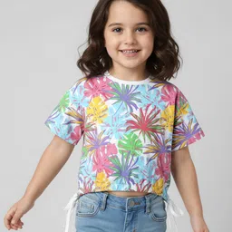 Babyhug Cotton Knit Half Drop Shoulder Sleeves Top with Tropical Theme Print - White-picture-14