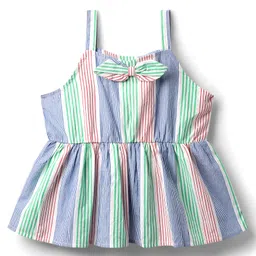 kookie kids india Kookie Kids Cotton Woven Sleeveless Top With Stripes & Bow Applique - Light Blue-picture-21