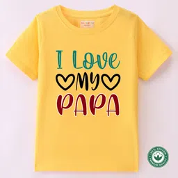 BLUSHES 100% Cotton Fathers Day Theme Half Sleeves I Love My Papa Text Printed Tee - Yellow-picture-11