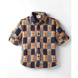 Rikidoos Cotton Woven Full Sleeves Checked Shirt - Mustard & Navy Blue-picture-28
