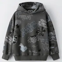 ALAN JONES Cotton Blend Knit Full Sleeves Grafiti Printed Light Winter Oversized Hoodie - Anthracite Grey-picture-10