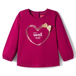 Babyhug 100% Cotton Knit Full Sleeves T-Shirt with Mommy's Sweetheart Text Print with Bow Applique - Red-picture-13