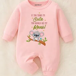 KNITROOT Cotton Knit Family Theme Full Sleeves If You Think Im Cute You Should See My Maasi Text Printed Romper - Pink-picture-20