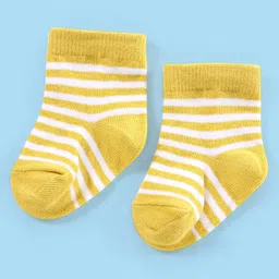 Cute Walk by Babyhug Non Terry Ankle Length Anti Bacterial Socks Striped Pack of 3 - Yellow image 2
