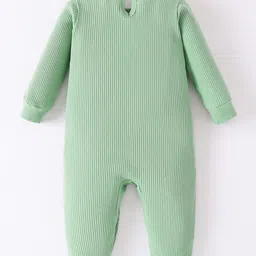 Mark & Mia Cotton Full Sleeves Winter Romper with Bow & Lace Detailing - Light Green image 2