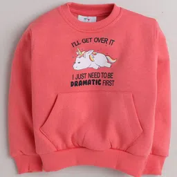 Knitting Doodles Fleece Woven Full Sleeves Unicorn Printed Winter Sweatshirt & Jogger Set - Pink image 3