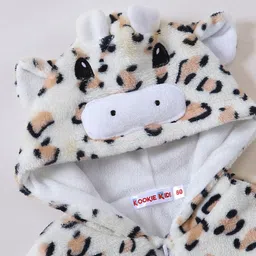 Kookie Kids Full Sleeves Hoodies With Cheetah Print - White image 3
