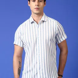 Voroxy Men Relaxed Fit Vertical Striped Spread Collar Casual Shirt image 3