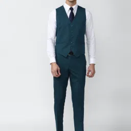 Peter England Green Slim Fit Self Pattern Three Piece Suit image 4