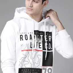 Roadster Men White & Black Alphanumeric & Graphic Print Hooded Sweatshirt-image-74