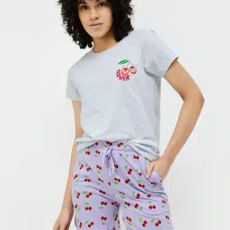 Ginger by Lifestyle Grey & Lavender Cotton Printed T-Shirt With Shorts-picture-12