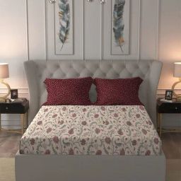 Mytrident Red Cotton 144 Queen Bed Sheet With 2 Pillow Covers-picture-34