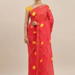 Geroo Jaipur Red Hand Dyed Bandhani Kota Silk Sareee-image-16