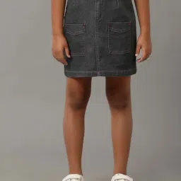 Under Fourteen Only Kids Grey Cotton Regular Fit Skirt-image-17