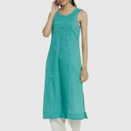 Fabindia Turquoise Cotton Straight Kurta-image-0