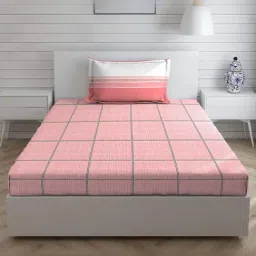Layers Lombardy Checks Pink 140 TC Cotton Single Bed Sheet with 1 Pillow Cover-image-2