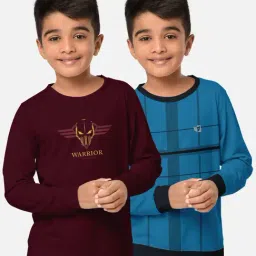 HELLCAT Maroon & Turquoise Printed Full Sleeves T-Shirt (Pack Of 2)-image-1