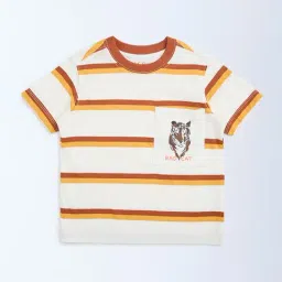 HOP Kids by Westside Off-White Striped Cotton T-Shirt-image-77