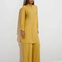 Zuba by Westside Mustard Floral Embroidered A-Line Kurta image 3