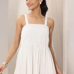 Libas Off White Smocked Fit and Flared Midi Dress image 4