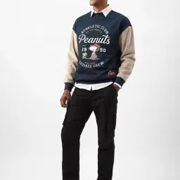 Bewakoof Heavy Duty 1.0 Peanuts Men's Blue & Brown Graphic Printed Oversized Sweatshirt image 4