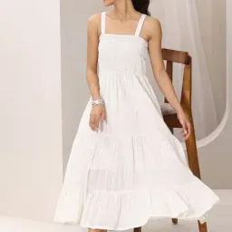 Libas Off White Smocked Fit and Flared Midi Dress image 5