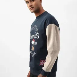 Bewakoof Heavy Duty 1.0 Peanuts Men's Blue & Brown Graphic Printed Oversized Sweatshirt image 3