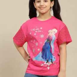 Kidsville Girls Pink Cotton Printed T-Shirt-picture-8