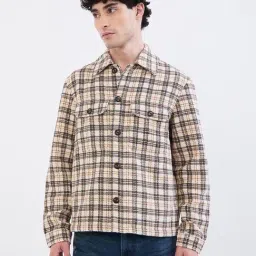 Spykar Light Fawn Cotton Regular Fit Checked Jacket-picture-29