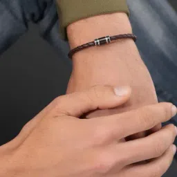 Police Brown Carbon Slim Braided Casual Bracelet-picture-37