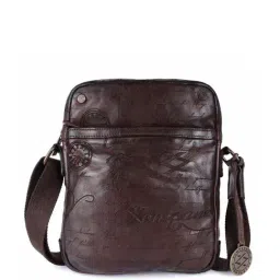 KOMPANERO Maverick Dark Brown Leather Printed Cross Body Bag-picture-28