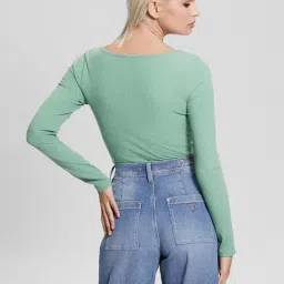 Guess Green Viscose Solid Tops image 2