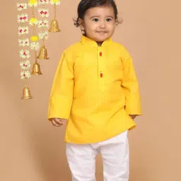 VASTRAMAY SISHU Yellow & White Cotton Straight Fit Kurta Set image 5