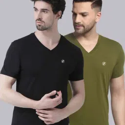 Friskers Black & Olive Green Cotton Slim Fit T-Shirt-image-98
